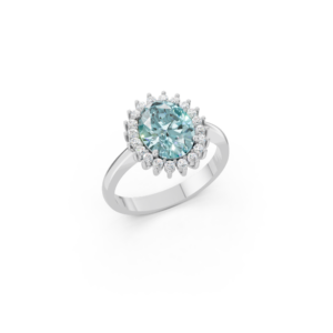 Anello contorno in oro bianco con topazio azzurro e zirconi